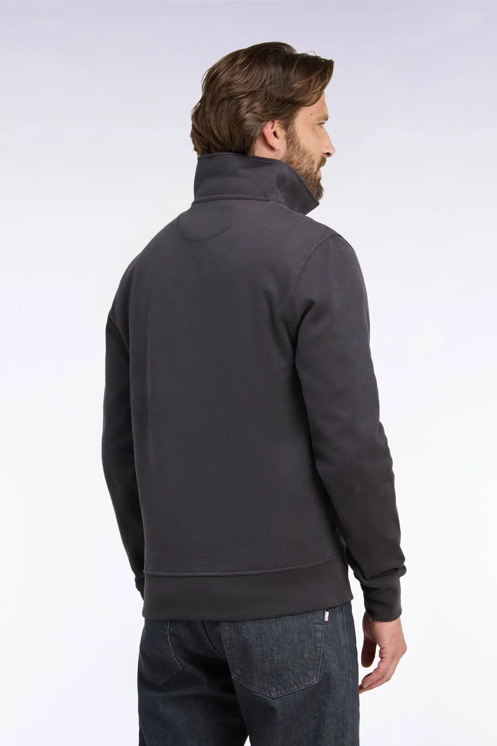 Eden Park sweat col polo marron coton coupe droite