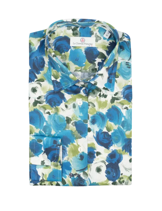 La Chemise Française Roseraie Bleue chemisier femme floral bleu