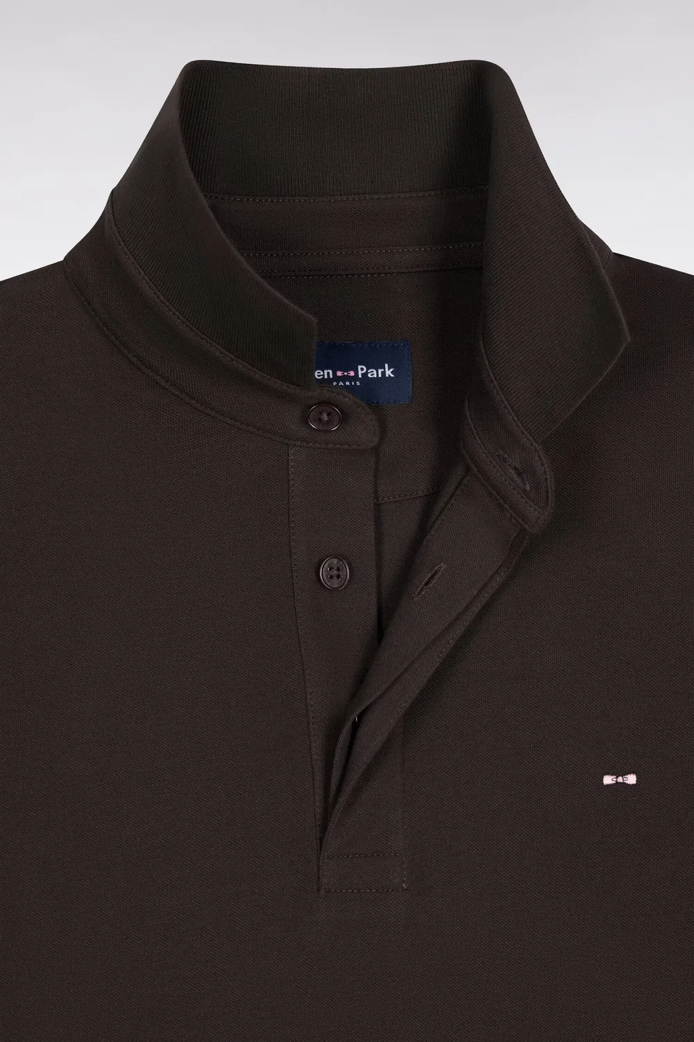 Eden Park polo manches longues coton marron stretch slim