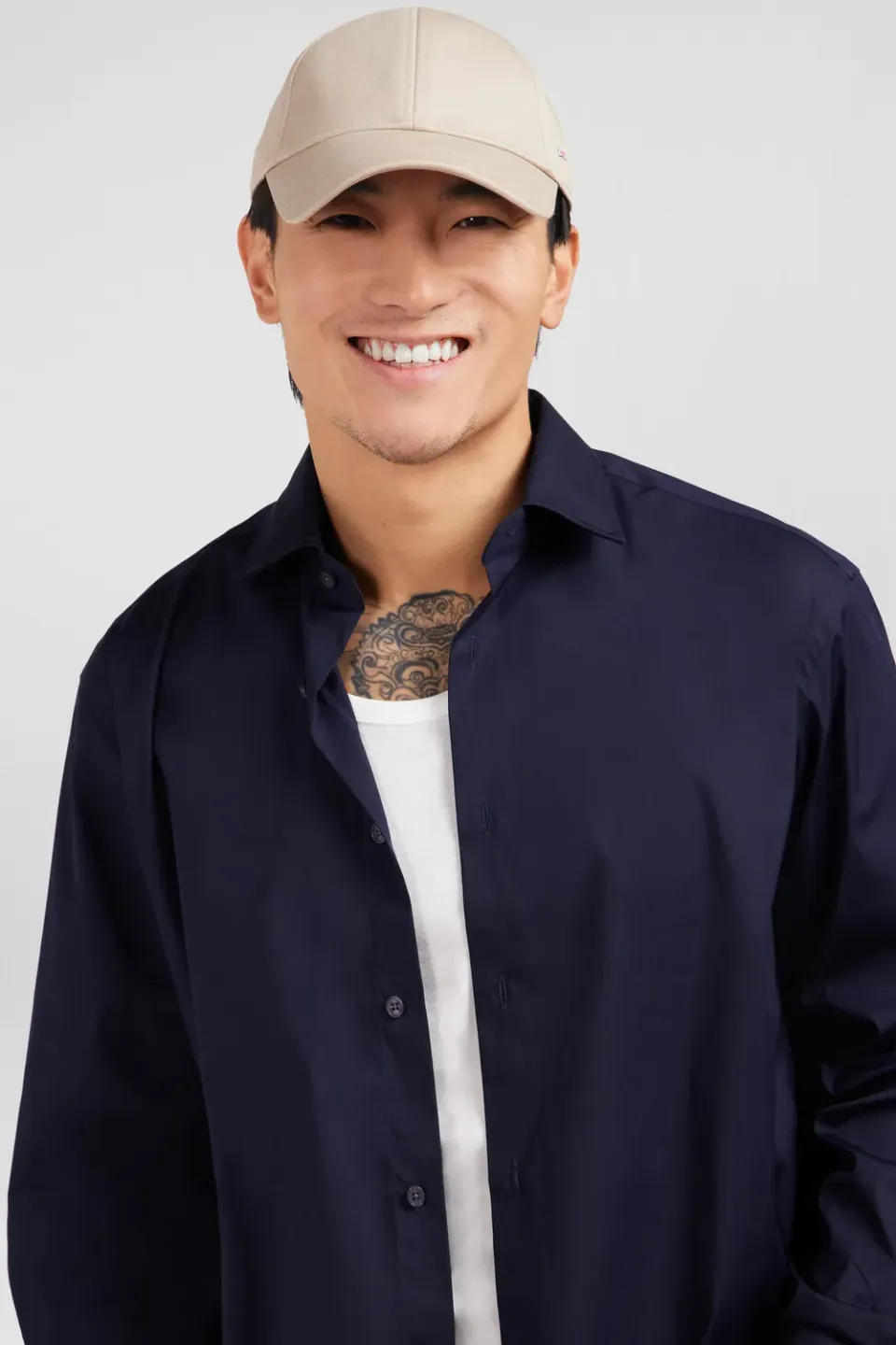 Eden Park chemise bleu marine popeline stretch regular