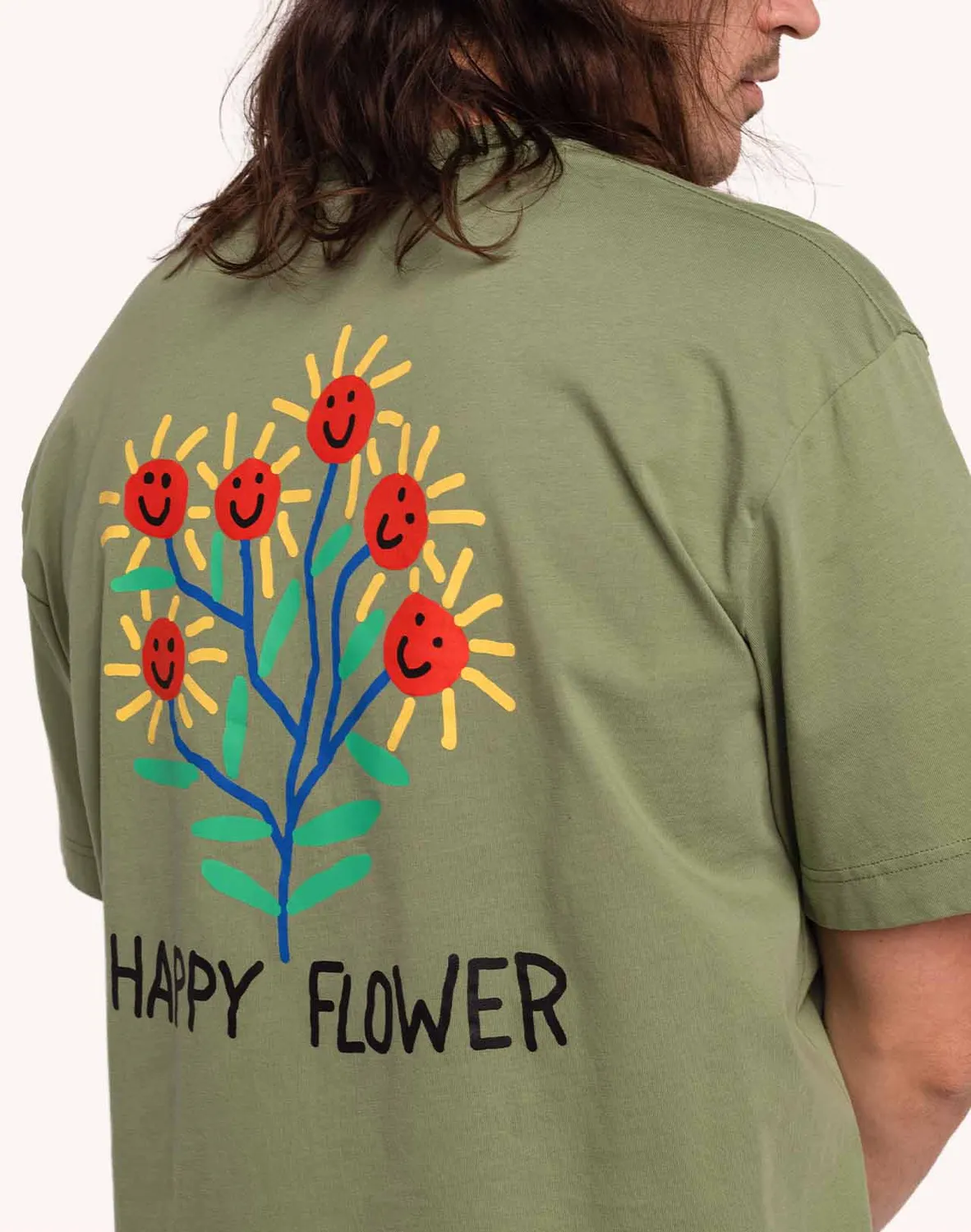 Olow Happy Flower t-shirt ample vert sauge bio