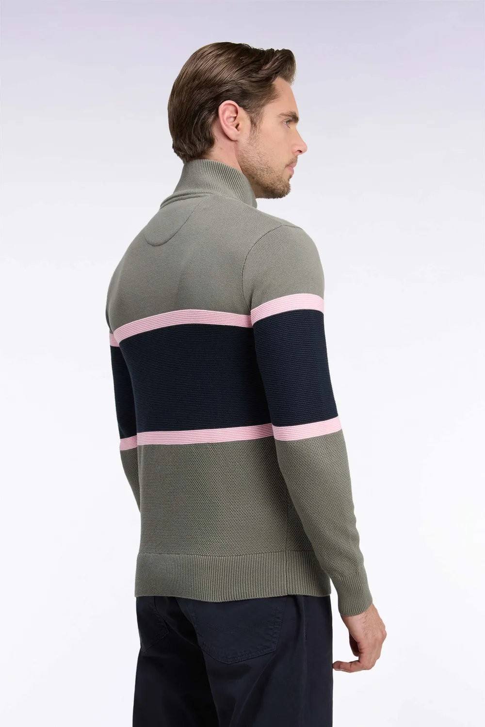 Eden Park Tricolore pull homme vert olive col camionneur