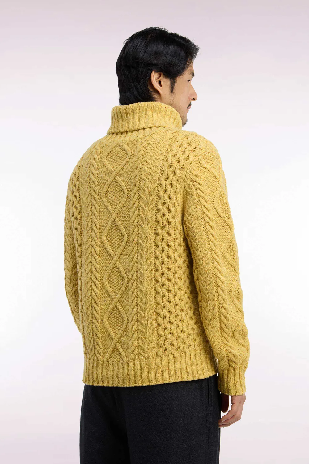 Eden Park pull col roulé jaune torsadé laine homme