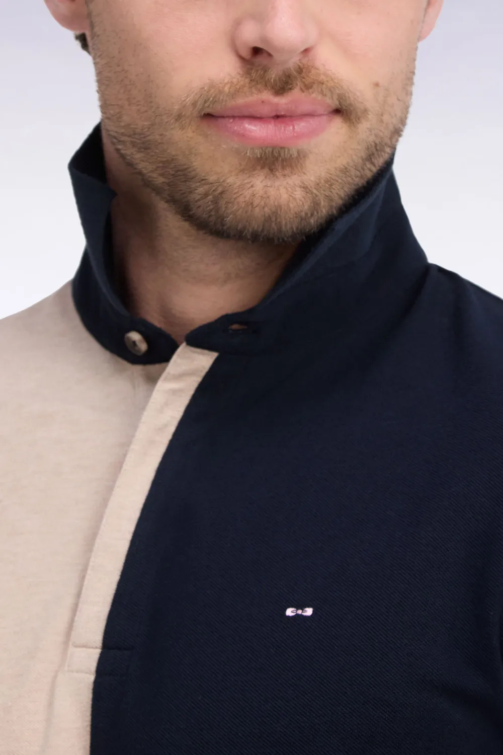 Eden Park polo beige tricolore coton peigne coupe droite