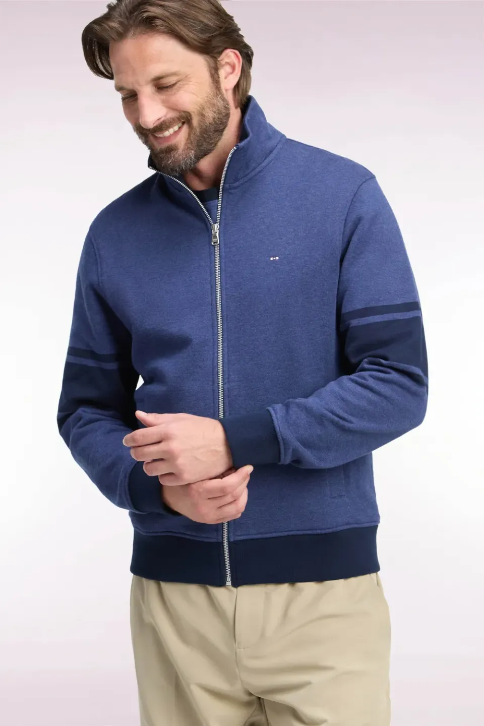 Eden Park Sweat Zippé Molleton Coton Chiné Col Camionneur