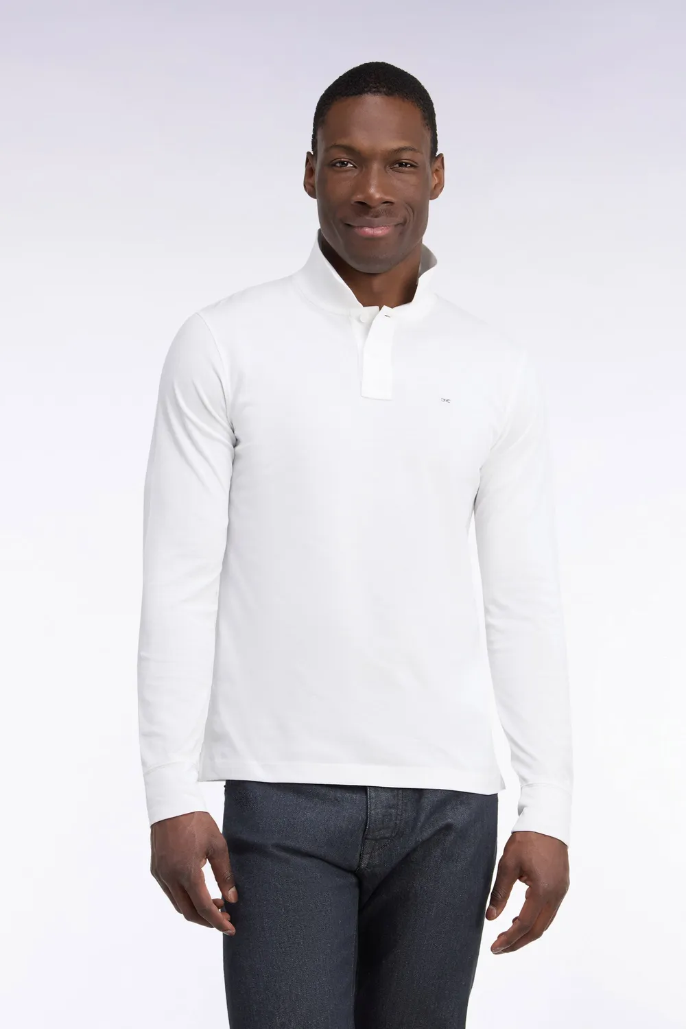 Eden Park polo manches longues coton Pima blanc coupe droite