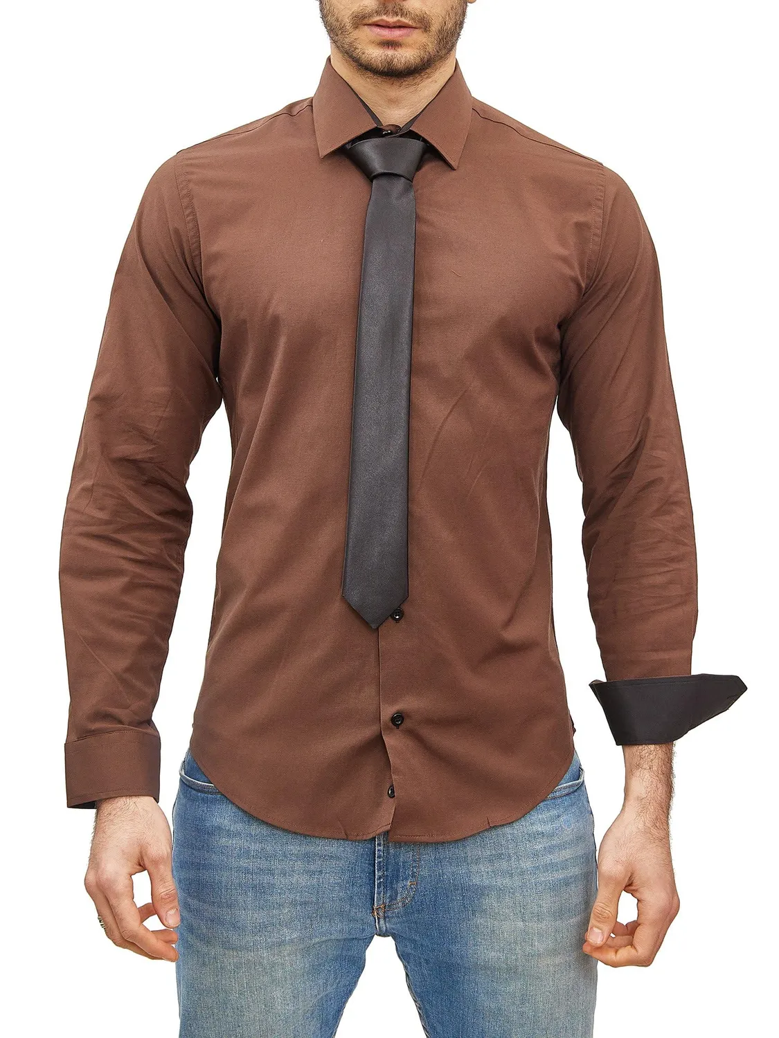 Subliminal Mode RN77 chemise homme marron col bicolore