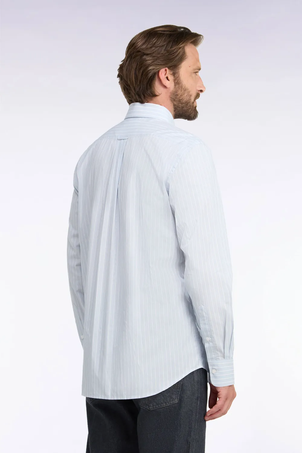 Eden Park chemise homme coton blanc rayures ciel coupe droite