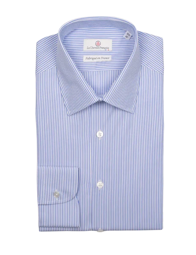 La Chemise Française Rayure Fine 2mm chemise homme bleu ciel col français