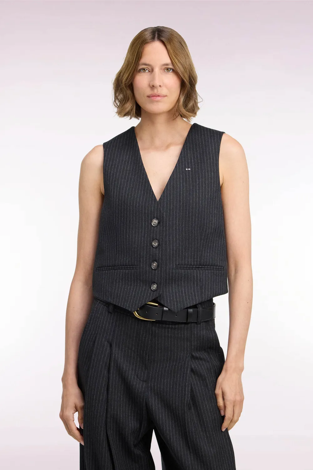 Eden Park Club Classique gilet costume femme noir rayé