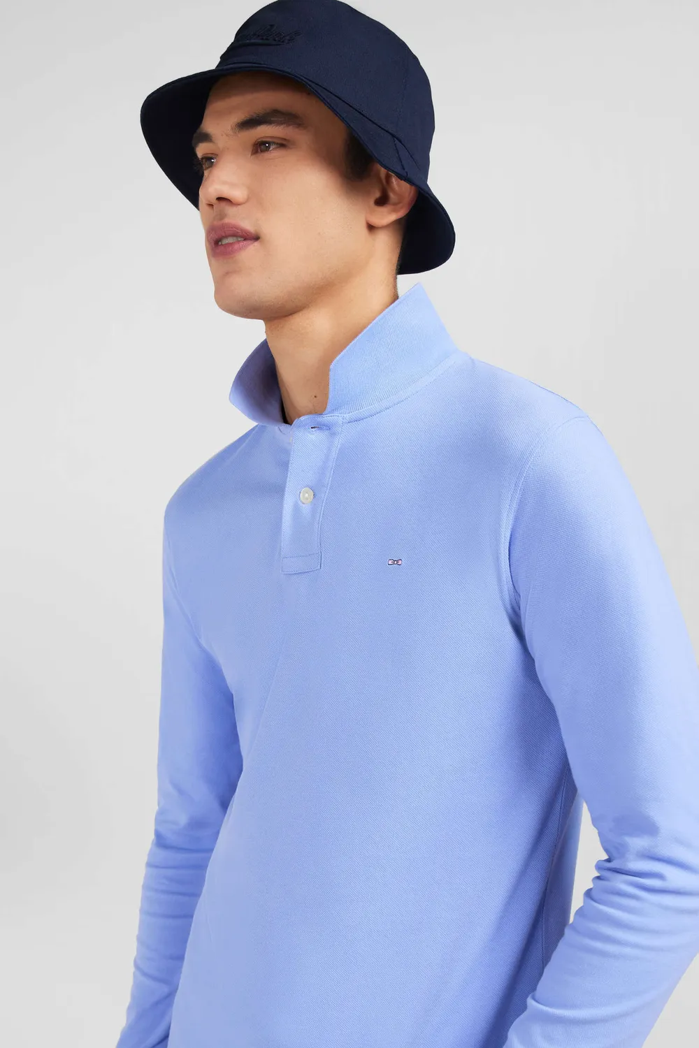 Eden Park polo manches longues piqué coton bleu stretch