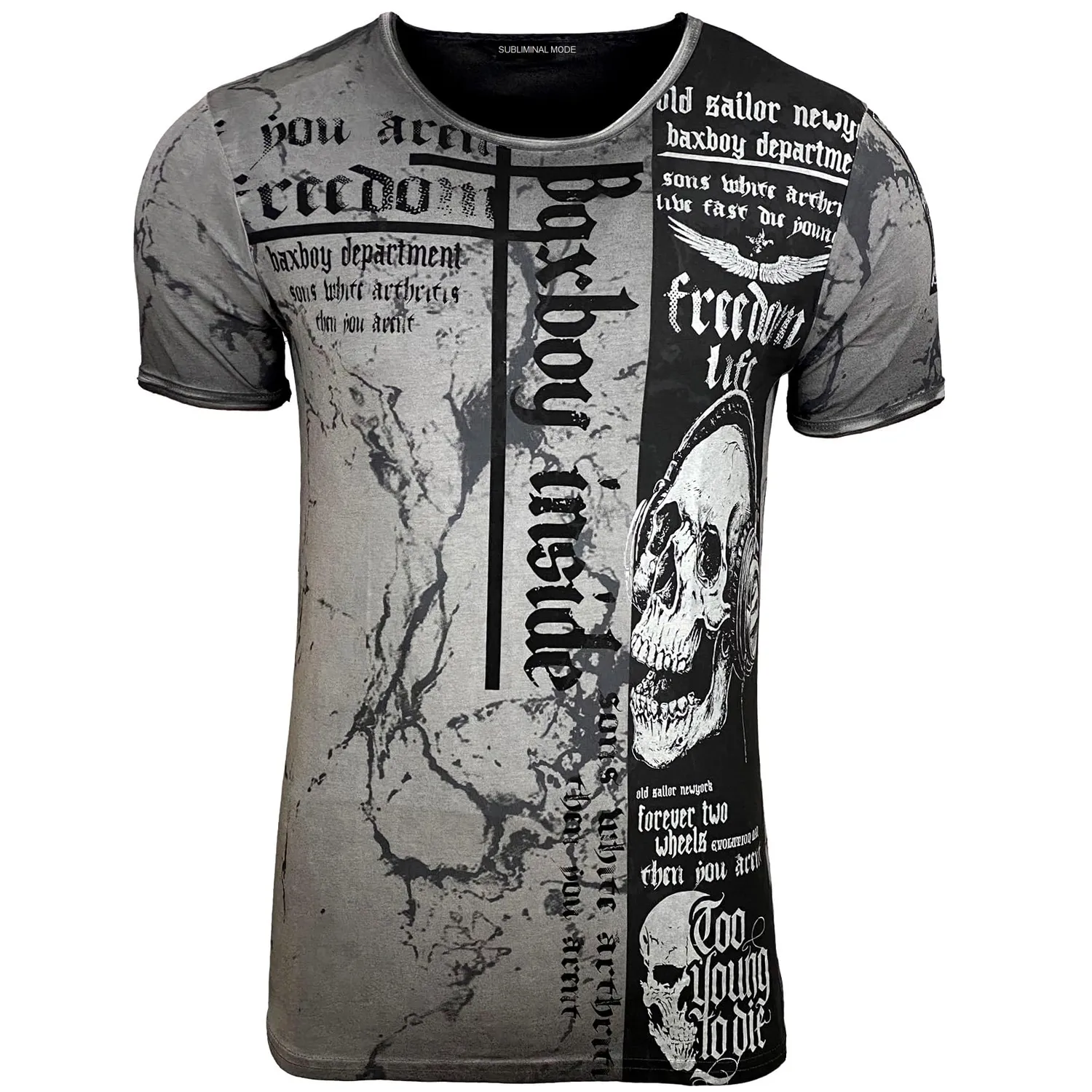 Subliminal Mode BX116 t-shirt homme délavé tête de mort