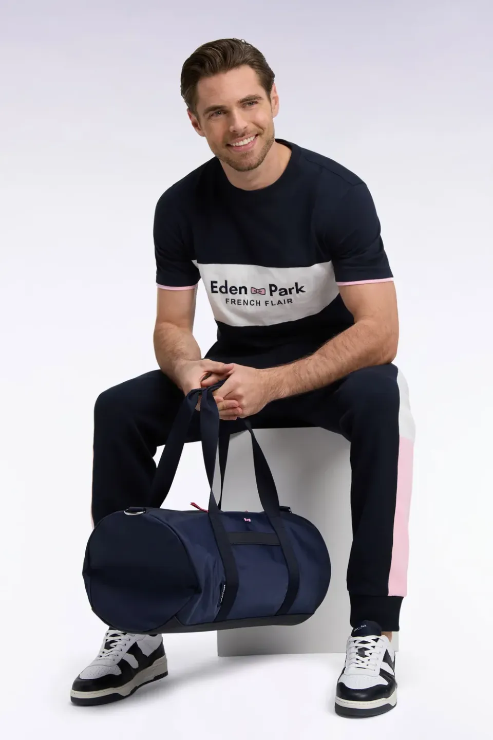 Eden Park Tricolore t-shirt bicolore écru coton brodé droit