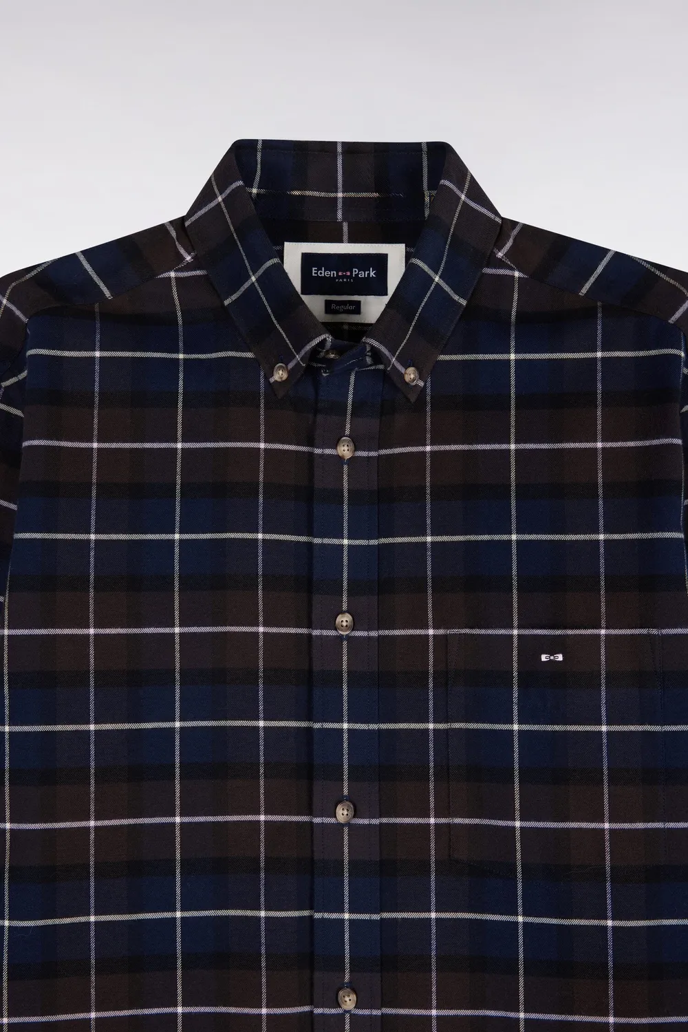 Eden Park Club chemise homme marron flanelle carreaux coupe droite