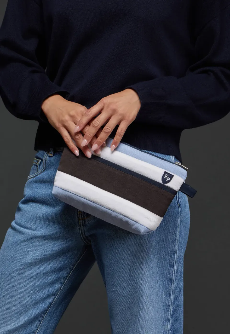 Eden Park Pap'Atelier pochette velours rayé upcyclée