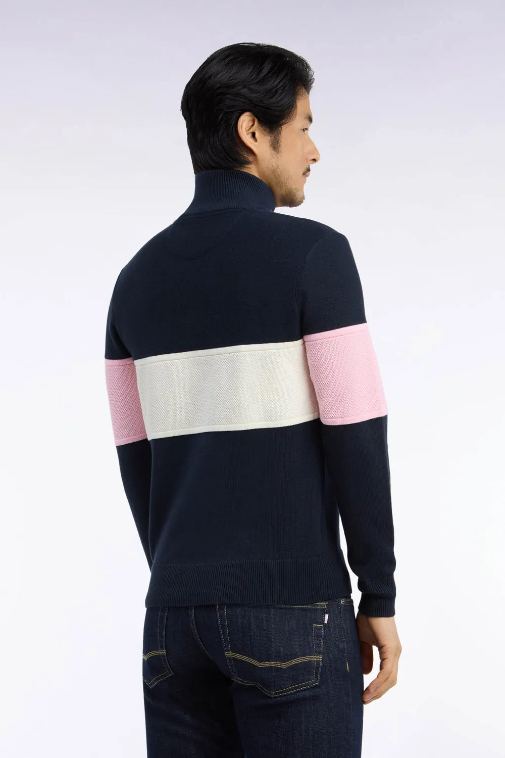 Eden Park Tricolore pull homme camionneur zippé marine coton