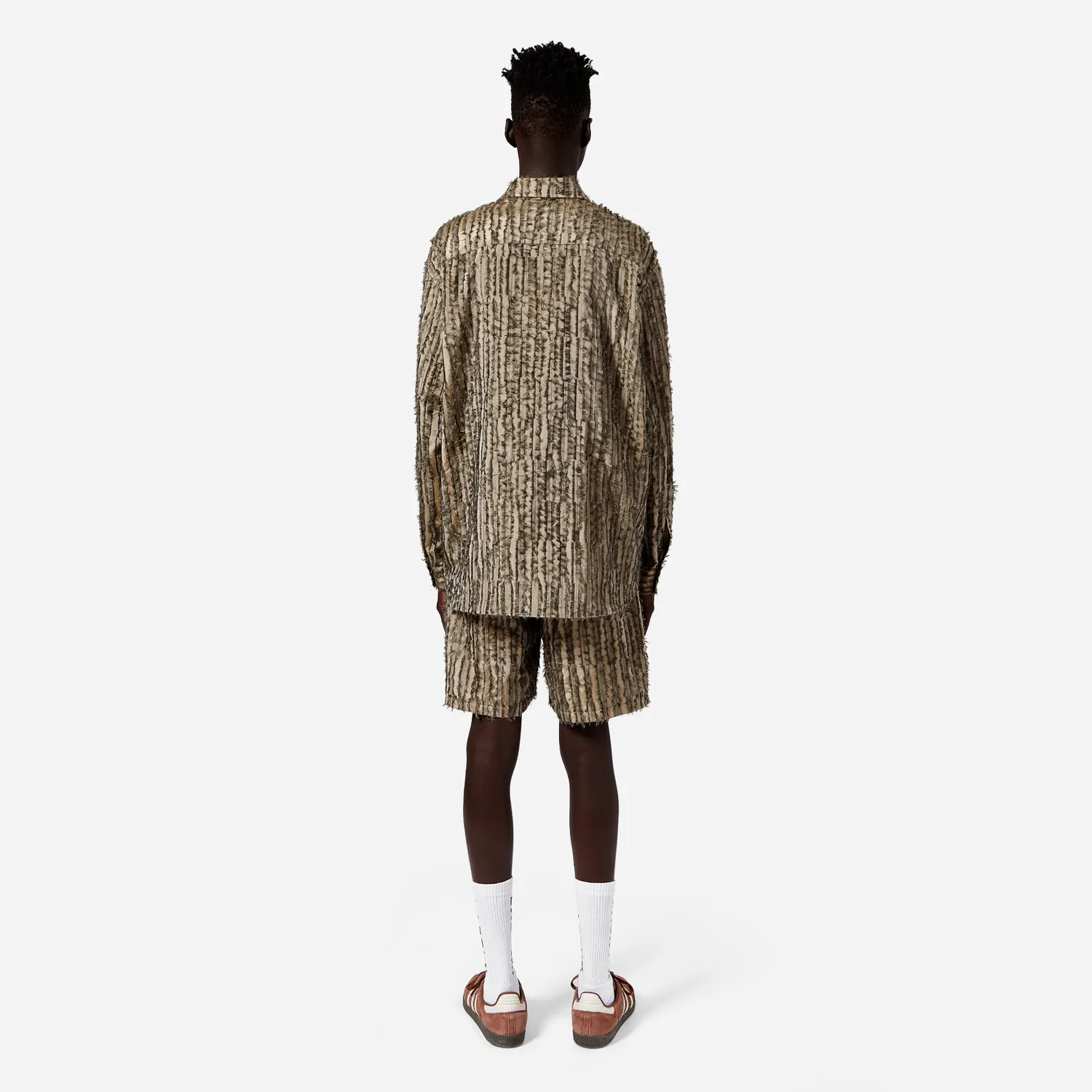 Labrum Olive Frayed Striped chemise kaki rayée jacquard