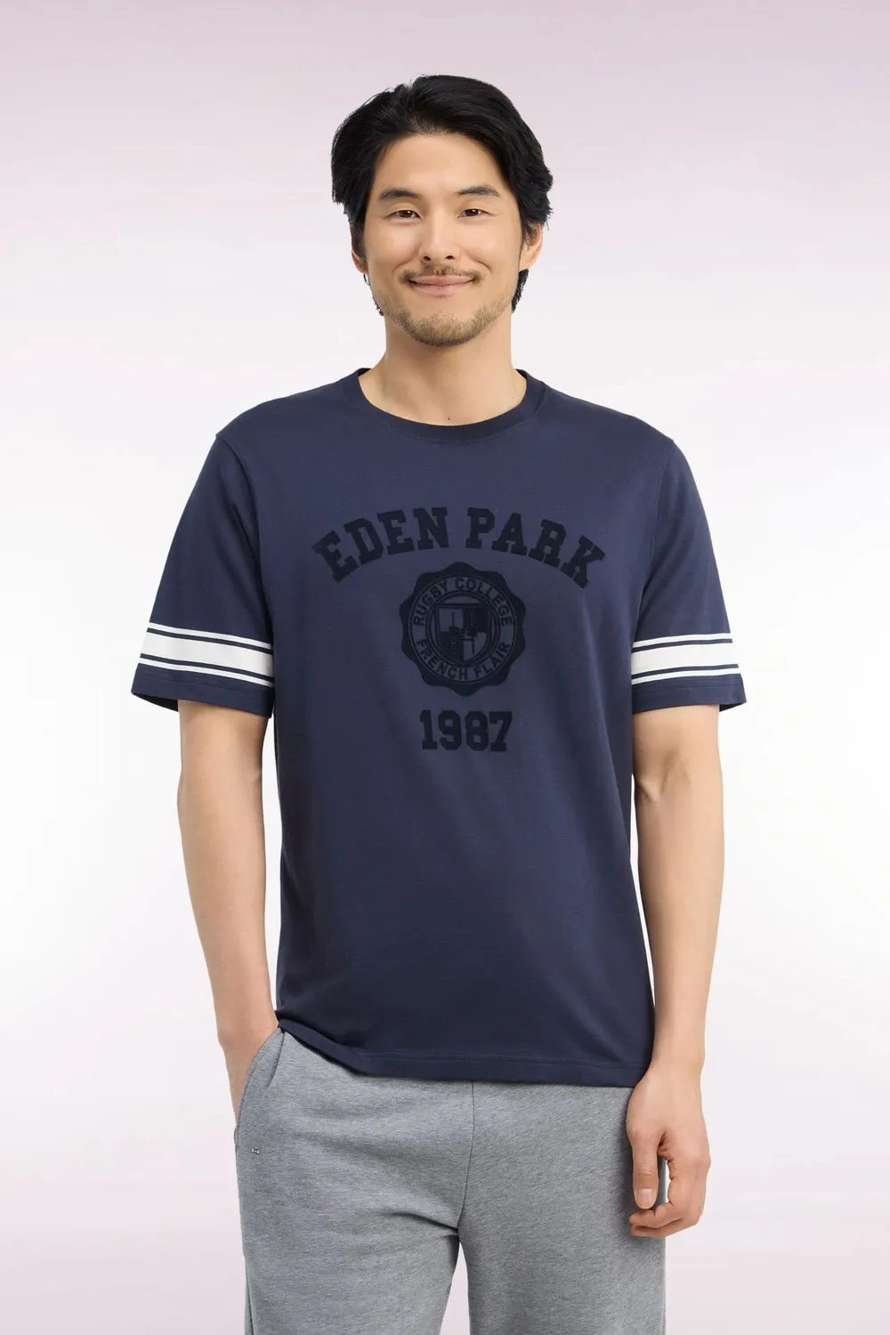Eden Park t-shirt coton marine sérigraphié coupe droite