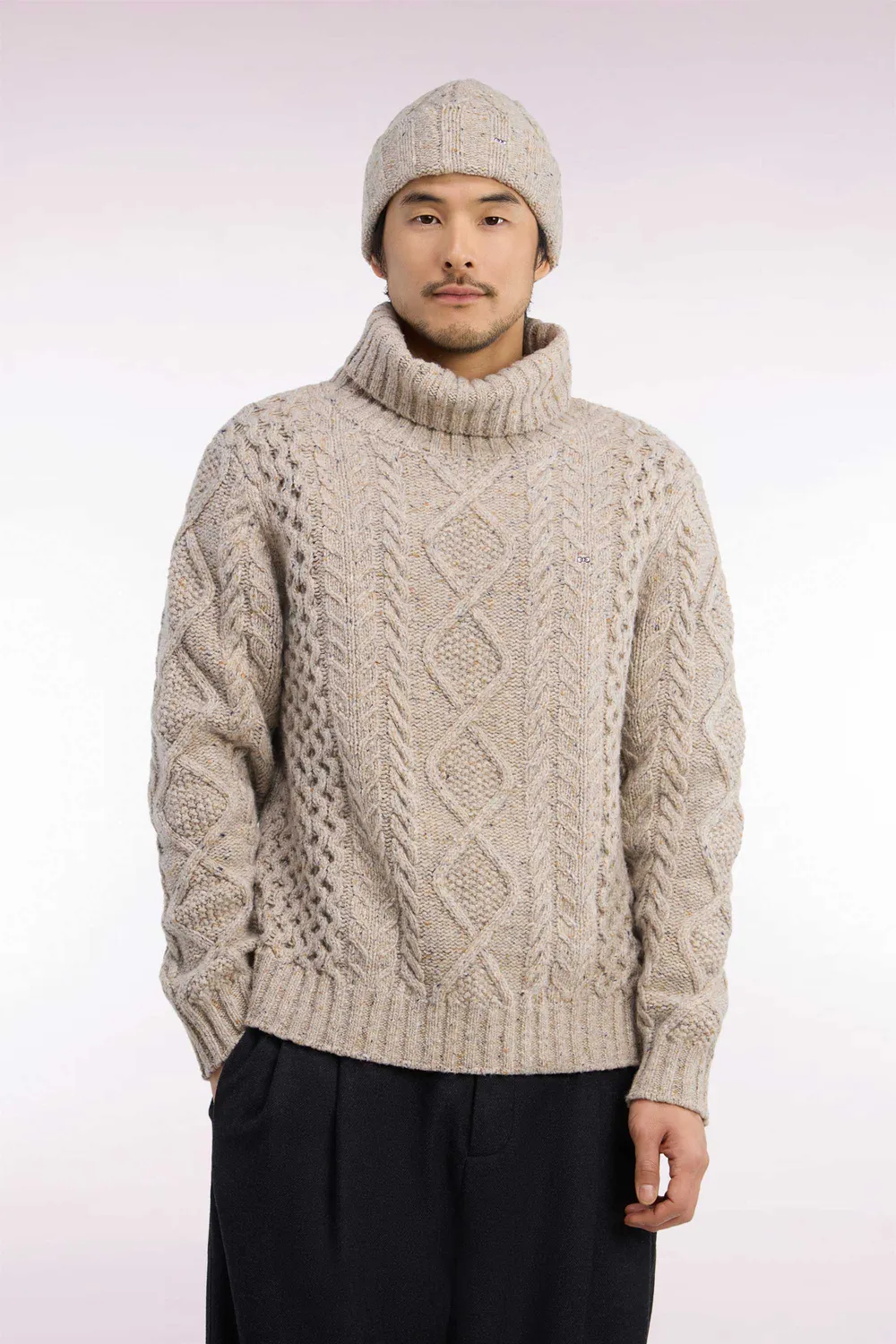 Eden Park Pull col roulé torsadé beige laine