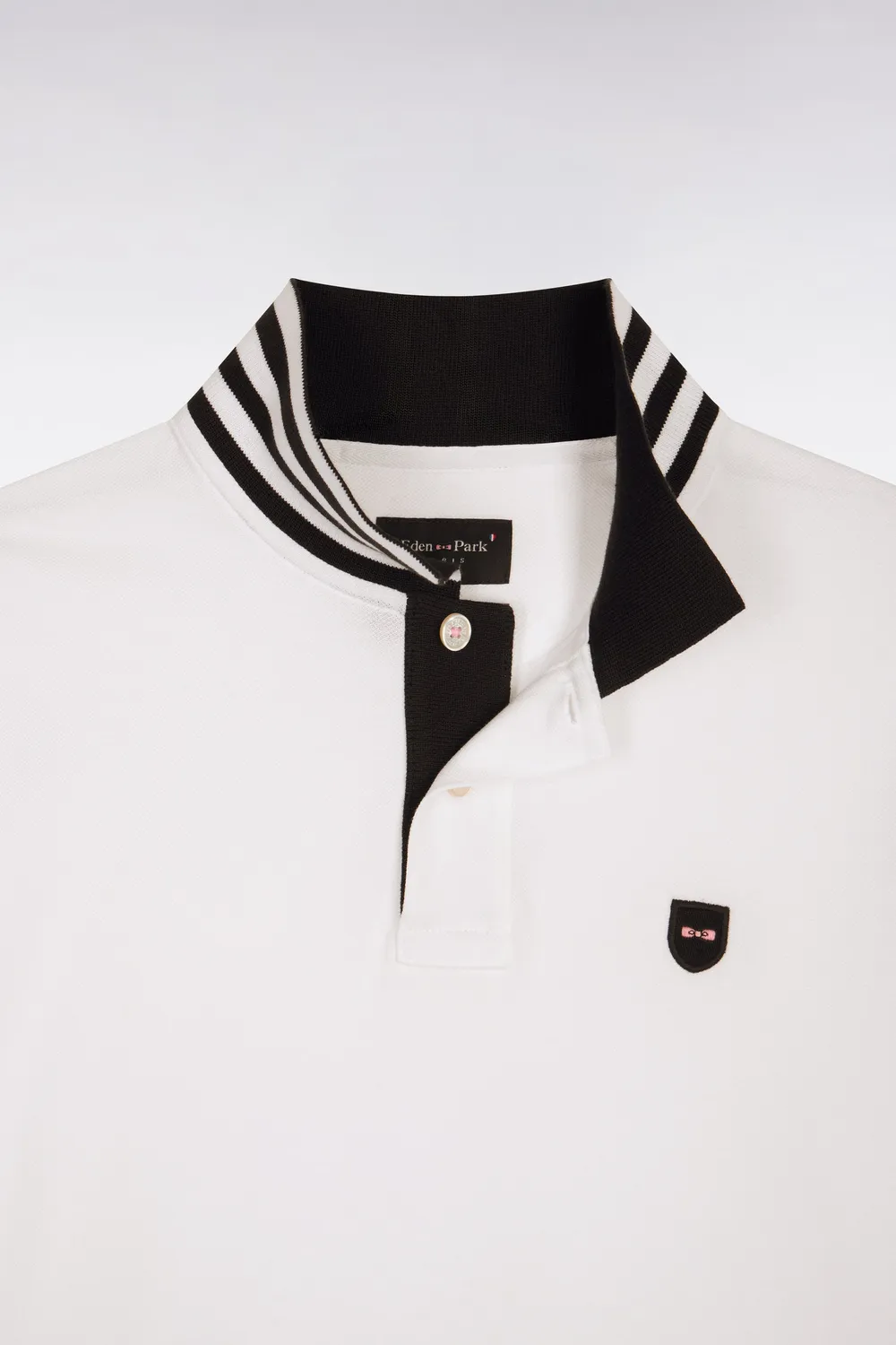 Eden Park polo manches longues blanc coton piqué col contrasté