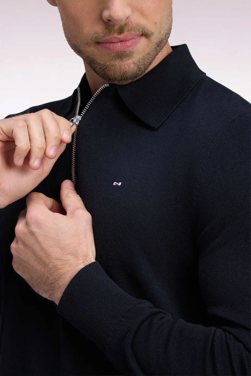 Eden Park Après Match pull col polo zippé noir coton viscose