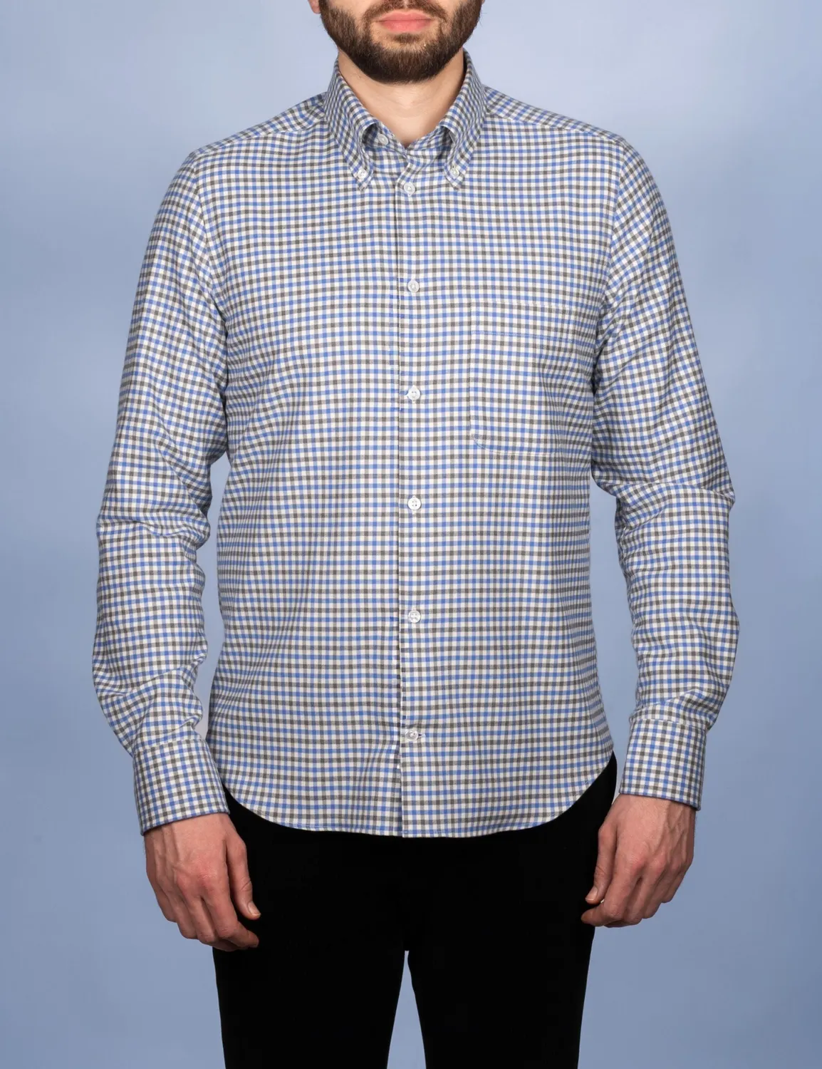 La Chemise Française Flanelle Carreaux chemise homme bleu gris