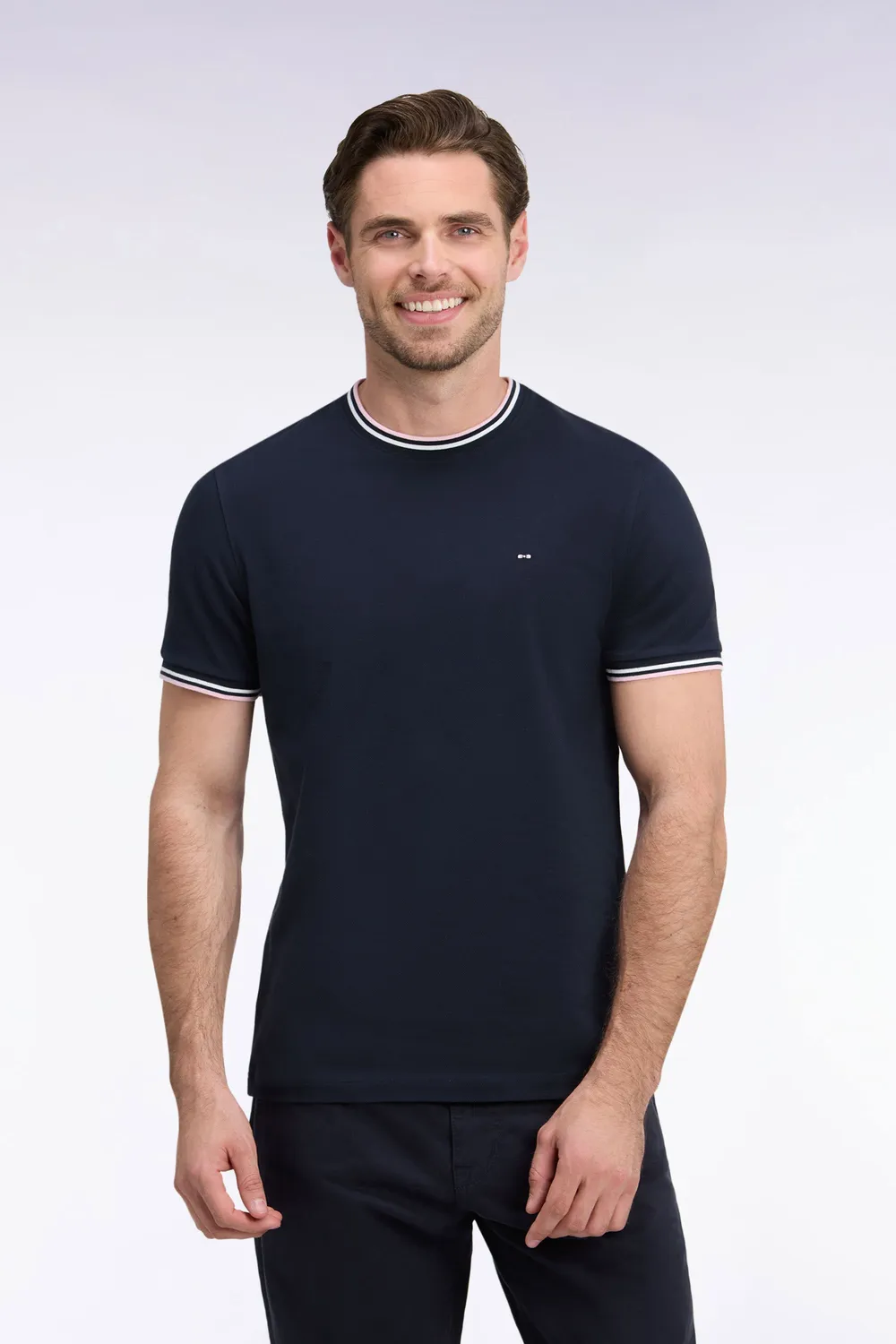Eden Park T-shirt marine col bord-côtes rayés coupe droite