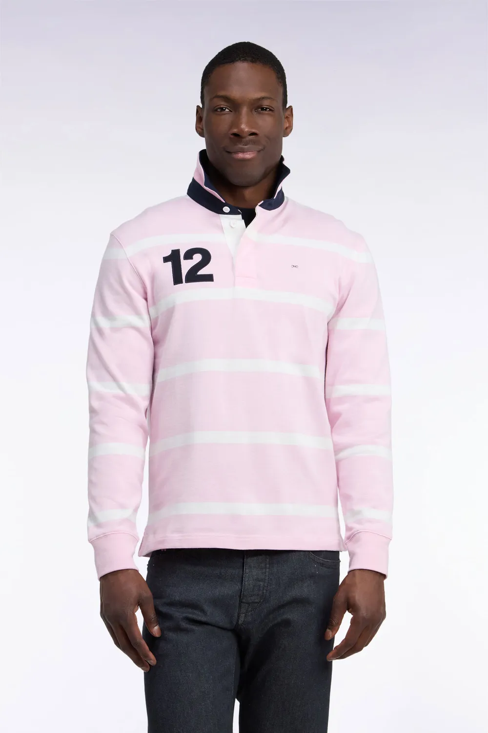 Eden Park Tricolore maillot rugby rose rayé manches longues