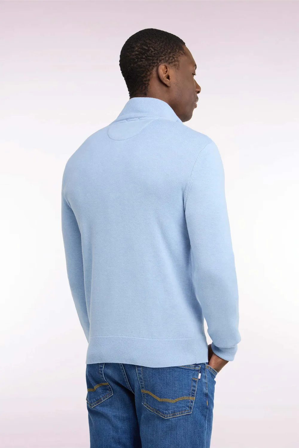 Eden Park pull camionneur ciel laine coton coupe droite