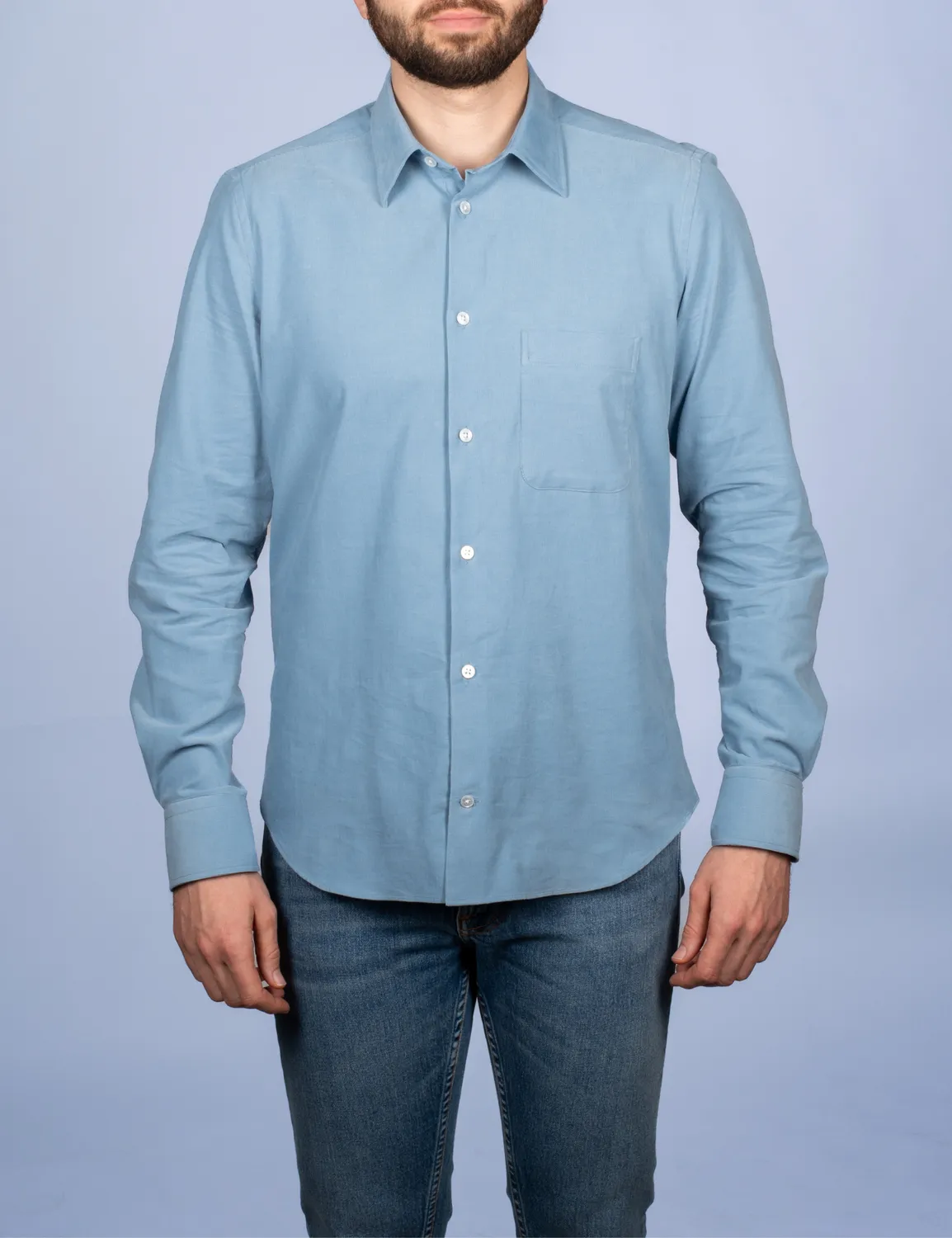 La Chemise Française Velours Milleraies chemise bleu argile