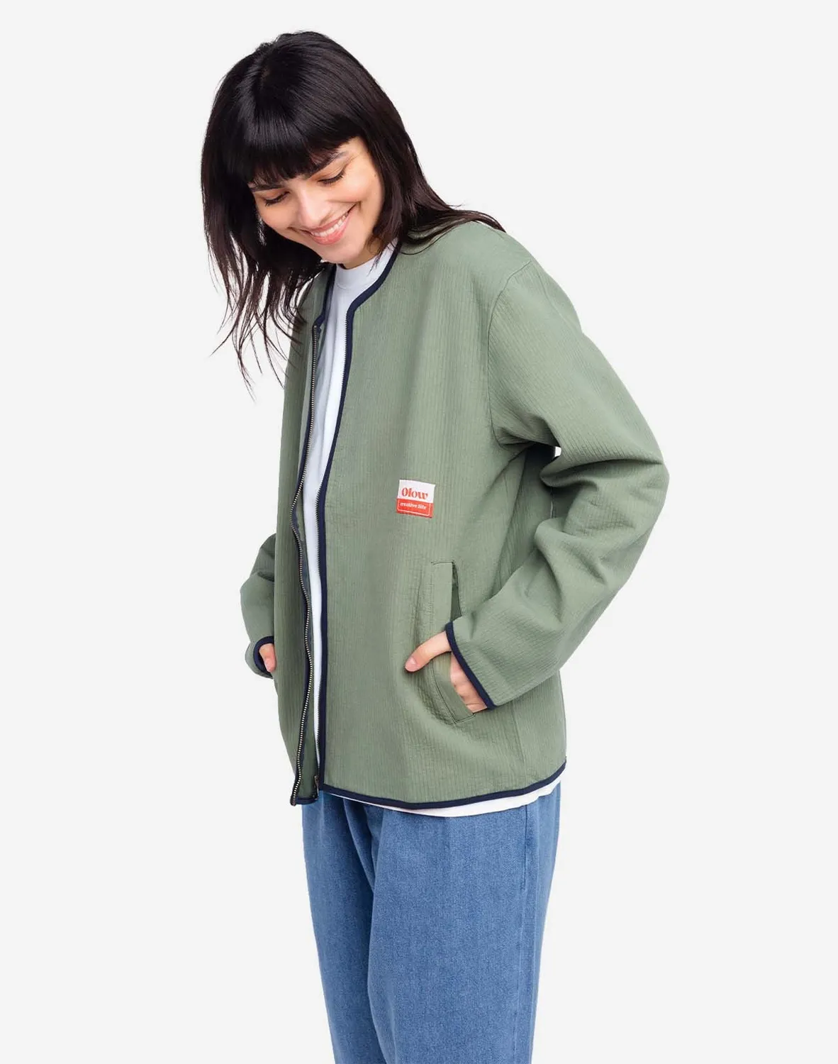 Olow Ostara veste zippée vert olive molleton coton