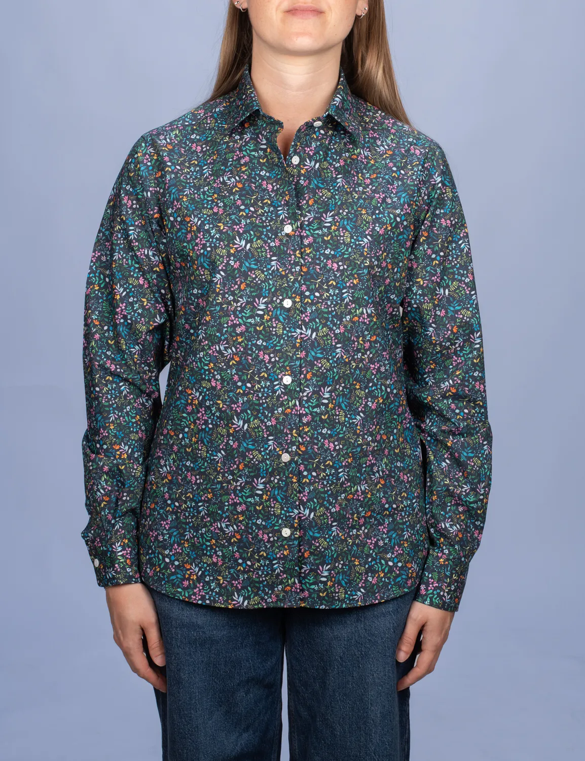 La Chemise Française Floraison chemisier femme fleurs bleues