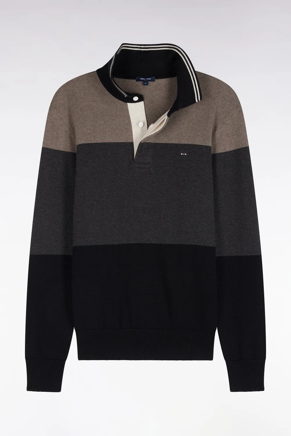 Eden Park Color Block pull rugby coton noir regular tricolore