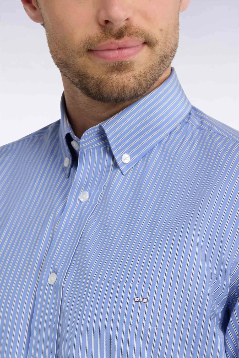 Eden Park chemise coton rayé ciel homme