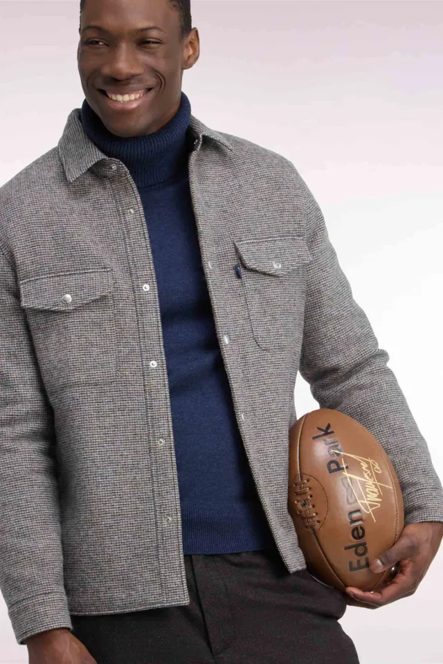 Eden Park Club Classique surchemise beige tweed pied-de-poule