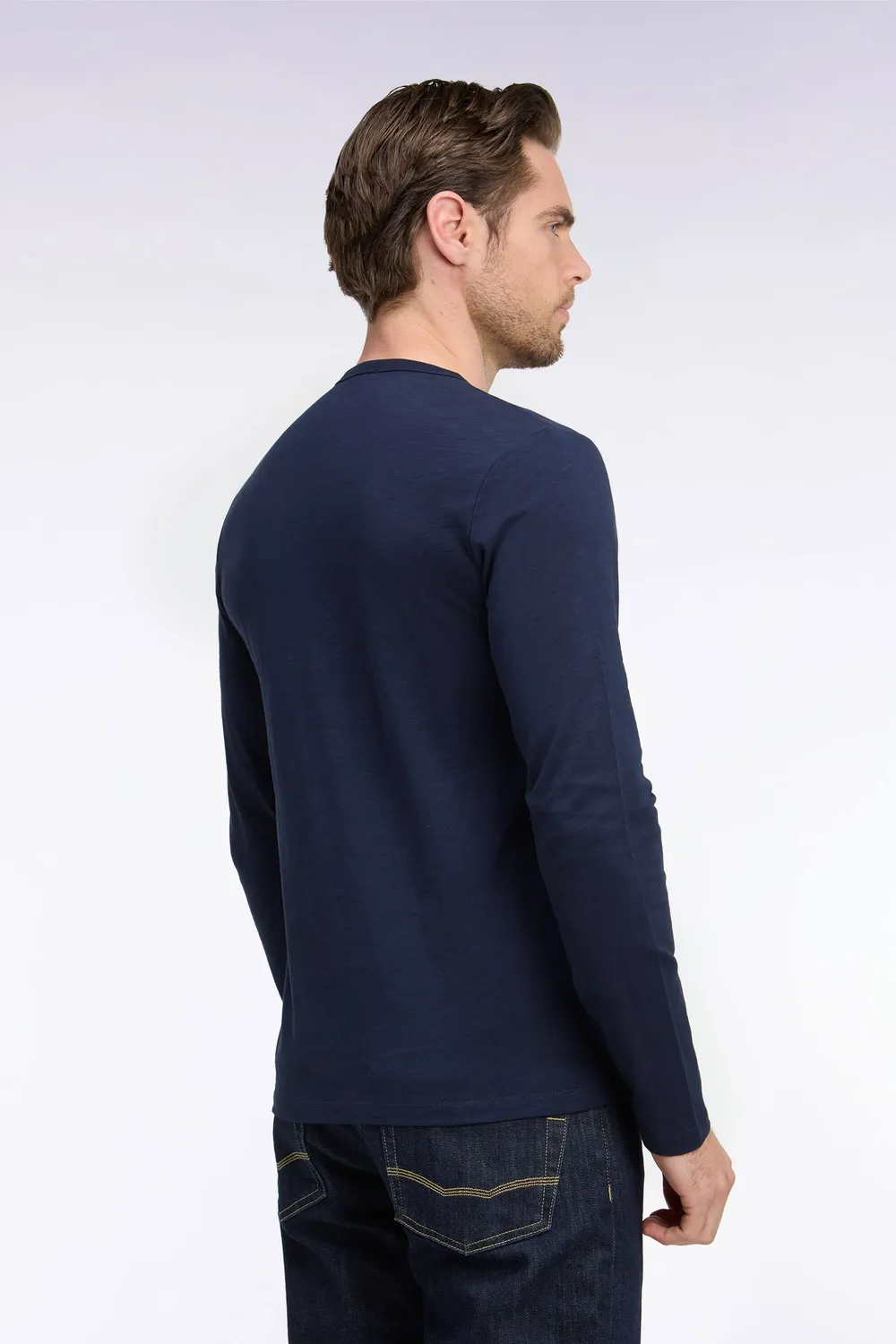 Eden Park t-shirt manches longues coton marine coupe slim