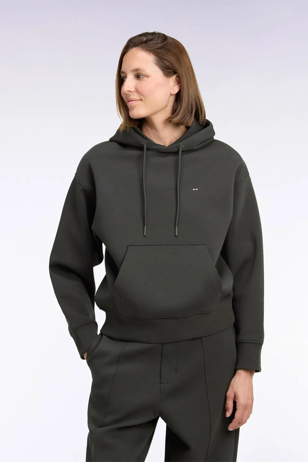 Eden Park sweat capuche interlock kaki loose unisexe
