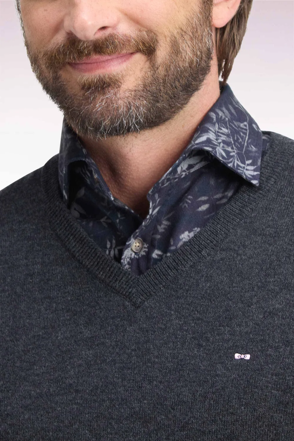 Eden Park pull col V laine coton gris foncé