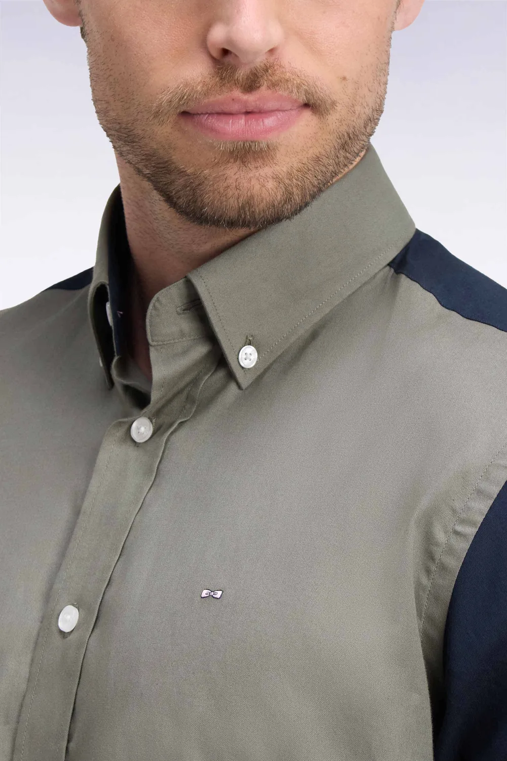 Eden Park chemise oxford vert olive bicolore coupe droite
