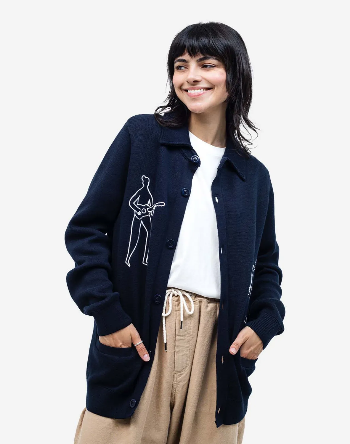 OLOW Jam cardigan col polo bleu marine coton