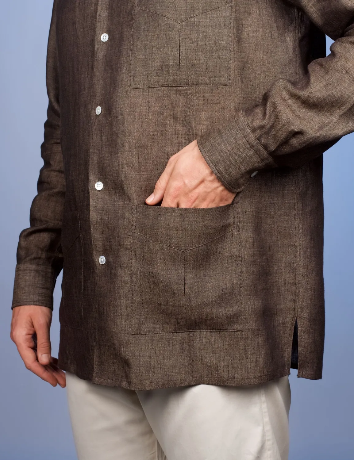 La Chemise Française Aficionado Marron chemise lin guayabera