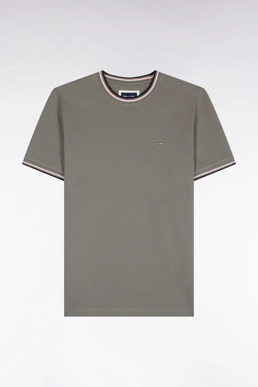 Eden Park t-shirt coton vert olive col bords-côtes