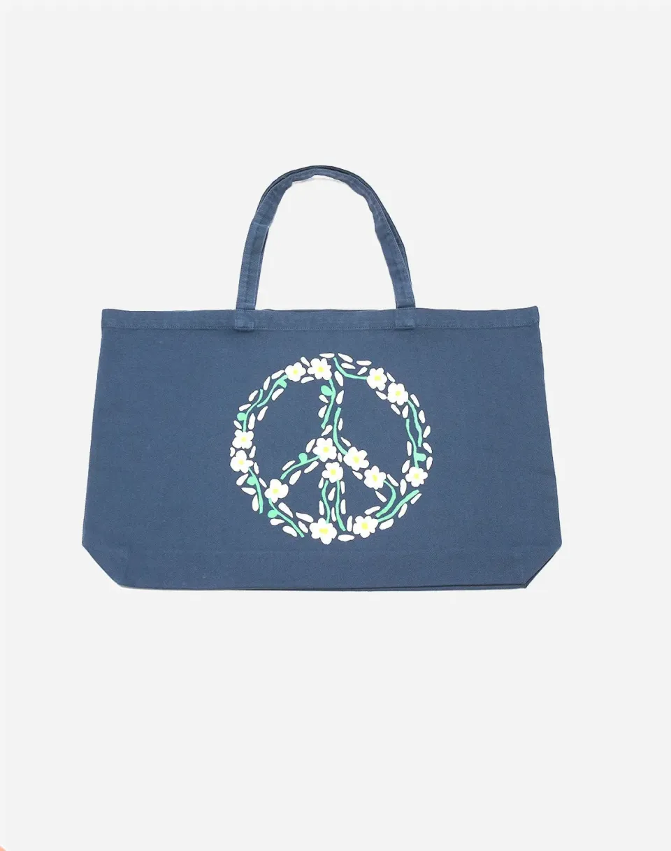 OLOW Peace cabas bleu coton bio