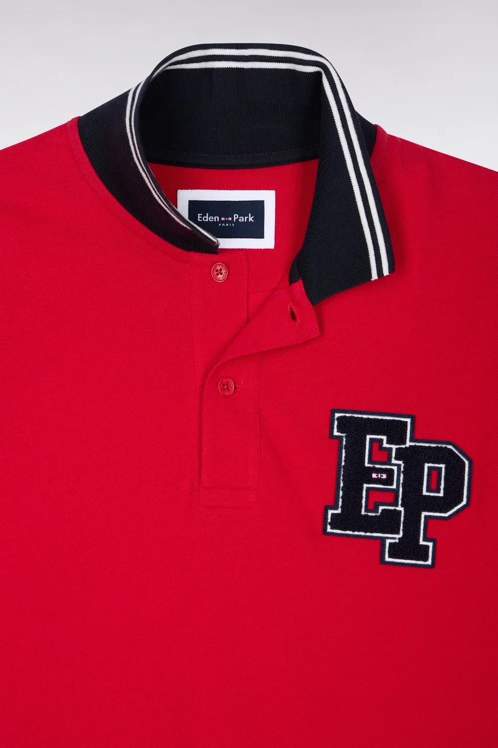 Eden Park College polo manches longues rouge piqué coton