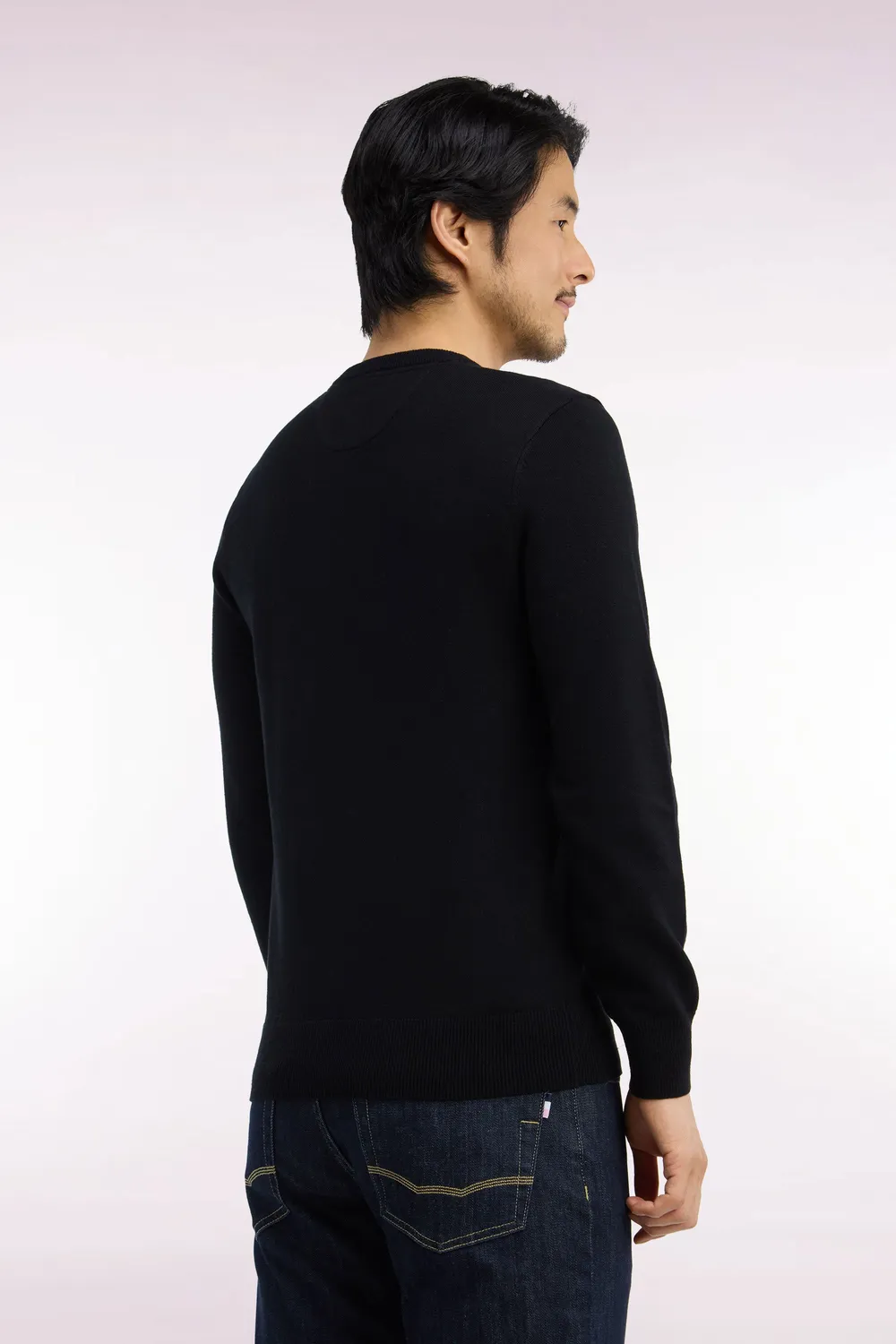 Eden Park pull noir laine coton homme col rond droit