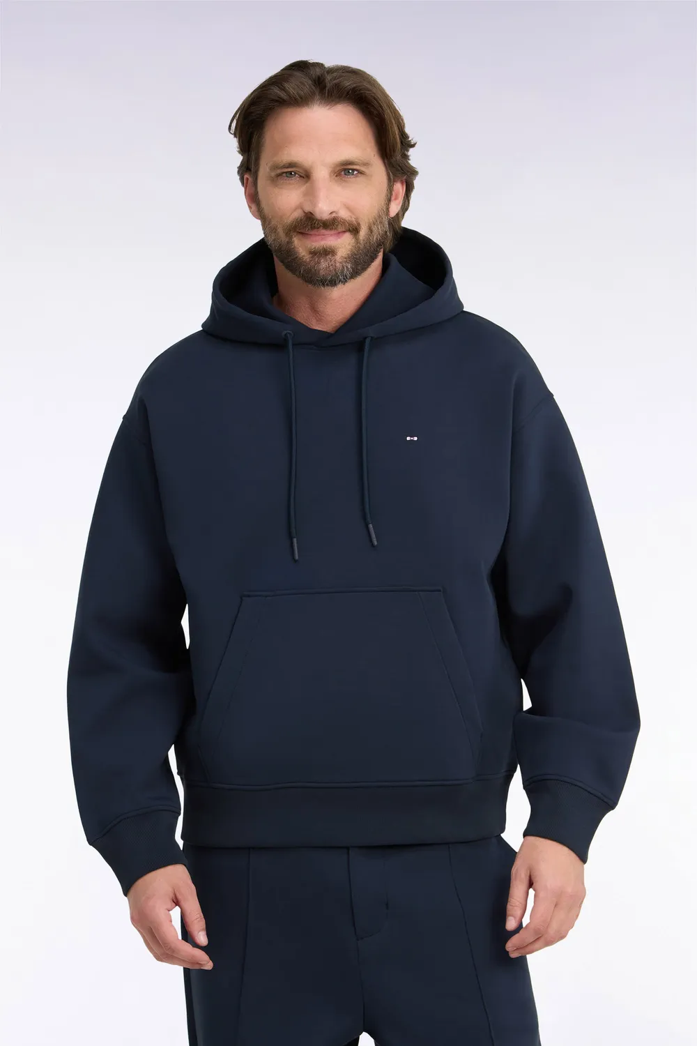 Eden Park sweat capuche interlock marine unisexe coupe loose