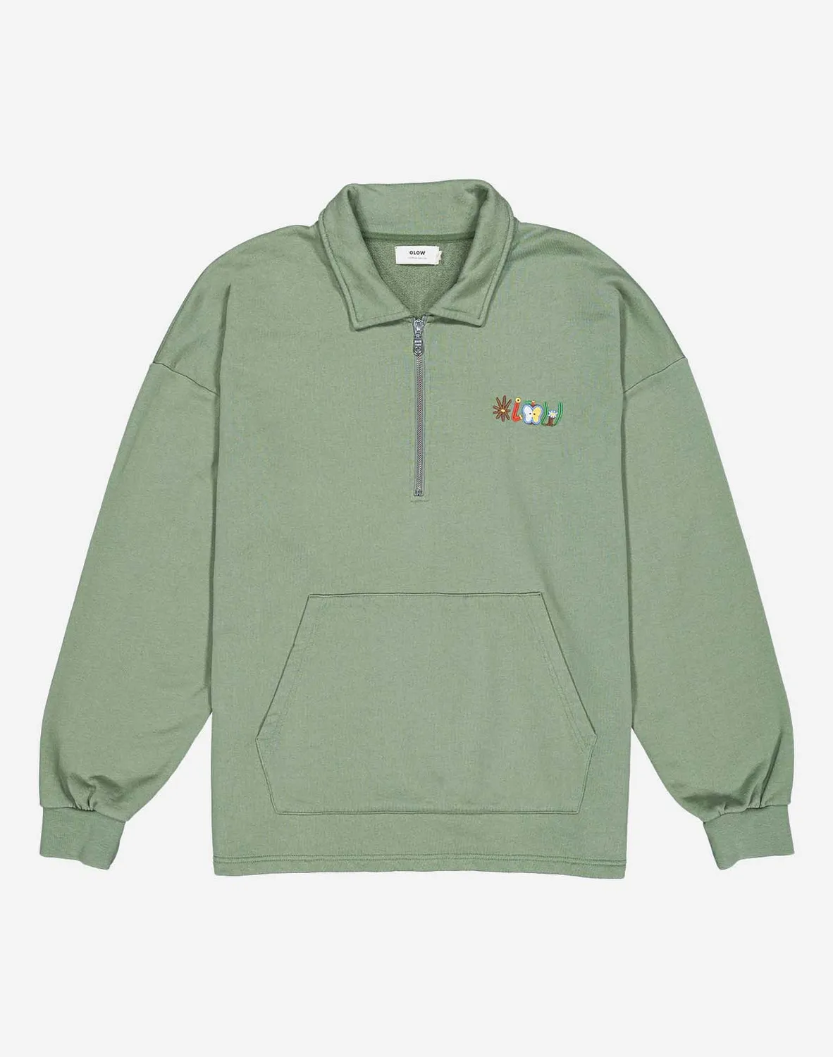 OLOW Manso Pictures sweat vert sauge col zippé