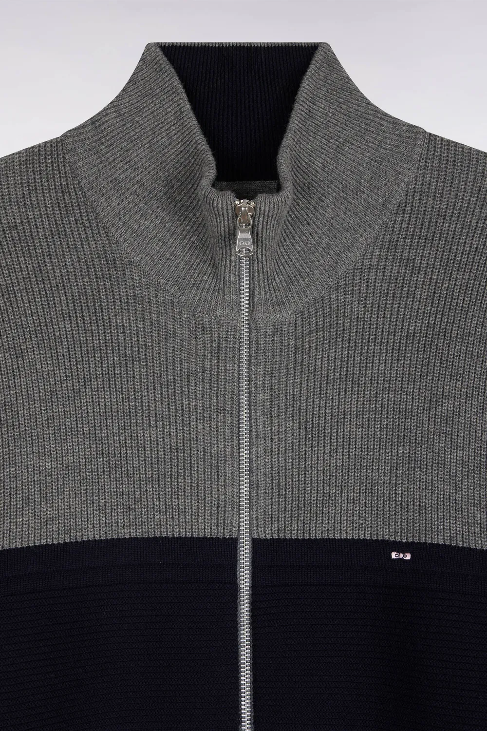 Eden Park cardigan zippé mérinos marine gris coupe droite