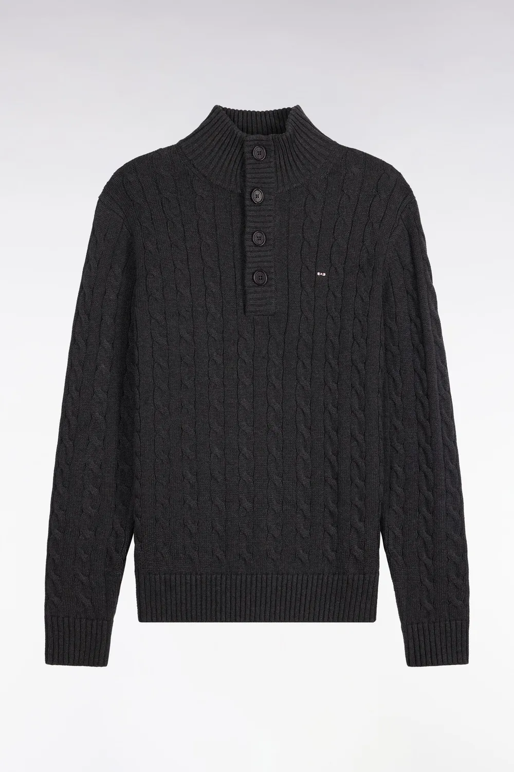 Eden Park pull torsades col boutonné coton gris coupe droite