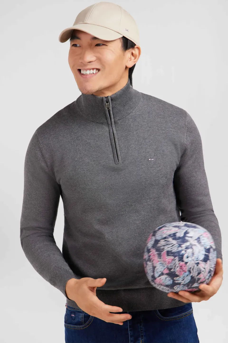 Eden Park pull gris col camionneur coton zippé